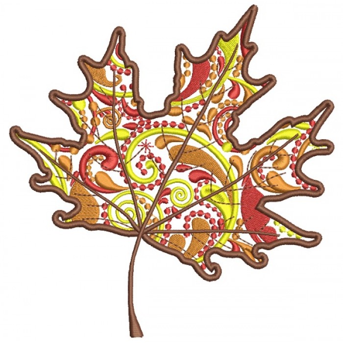 Ornate Maple Leaf Fall Filled Machine Embroidery Design Digitized Pattern