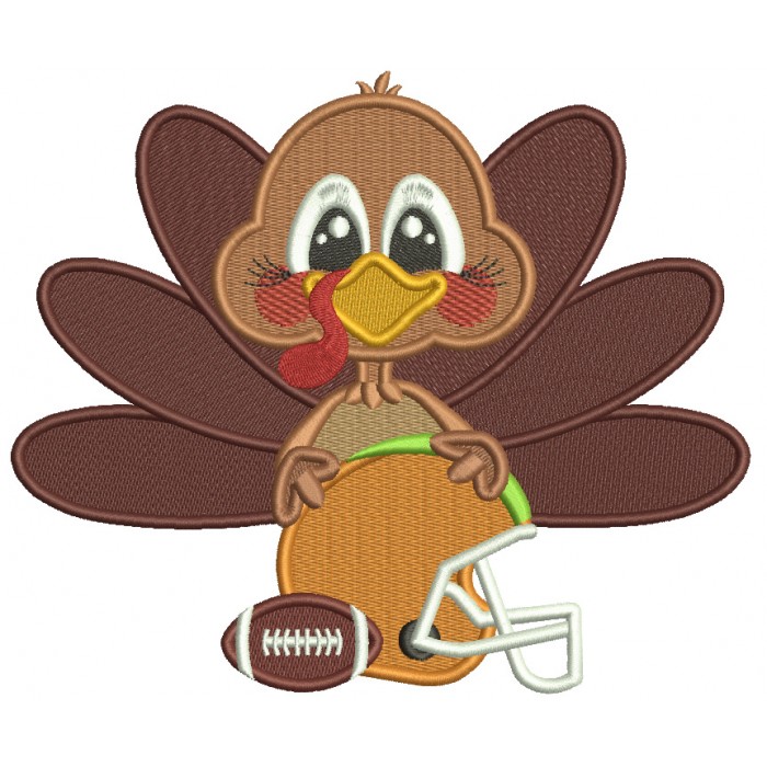 Turkey Holding Football Helmet Thanksgiving Filled Machine Embroidery ...