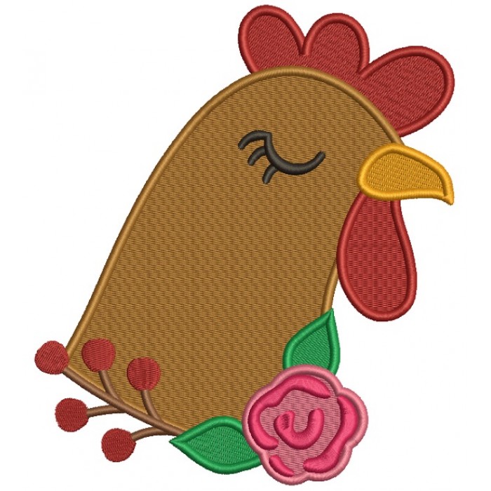 Hen With a Flower Filled Machine Embroidery Design Digitized Pattern