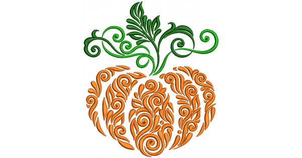 Ornate Floral Pumpkin Filled Machine Embroidery Design Digitized