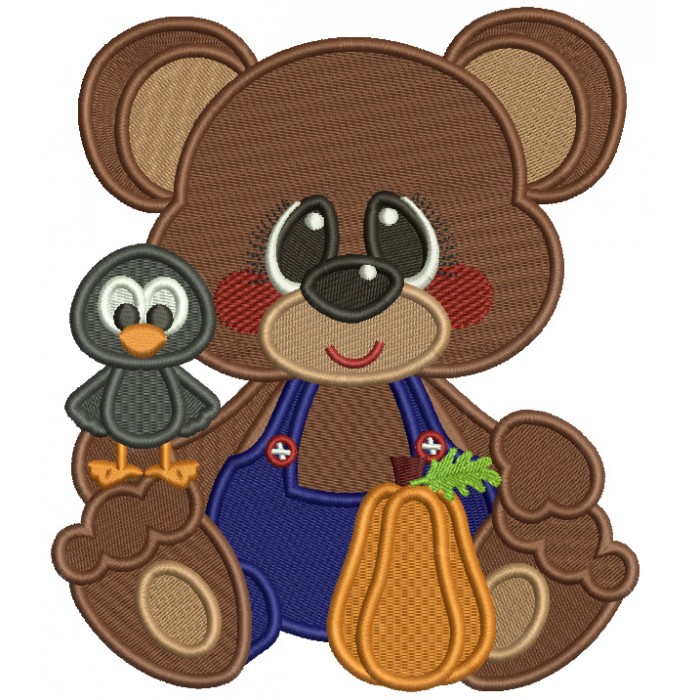 Cute Little Bear Wearing Overalls With Crow Fall Filled Machine ...