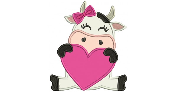 Cute Baby Cow Holding Big Heart Valentine's Day Applique Machine ...