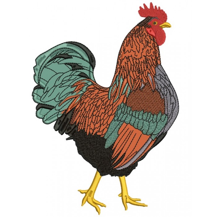 Multicolor Rooster Applique Machine Embroidery Design Digitized Pattern