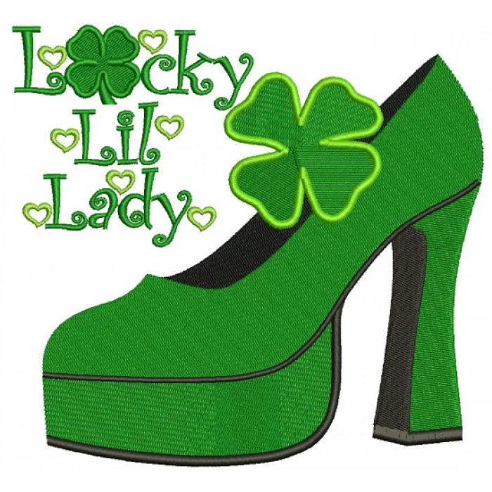 Lucky Lil Lady Shamrock Shoe St Patricks Day Irish Filled Machine Embroidery Design Digitized 2773