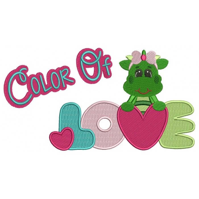 Color Of Love Dinosaur Girl Holding Big Heart Filled Machine Embroidery ...