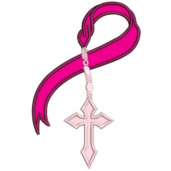 Ribbon With Cross Breast Cancer Awareness Applique Machine Embroidery 