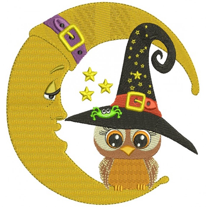 Owl Wearing Witch Hat Sitting On The Moon Halloween Filled Machine ...