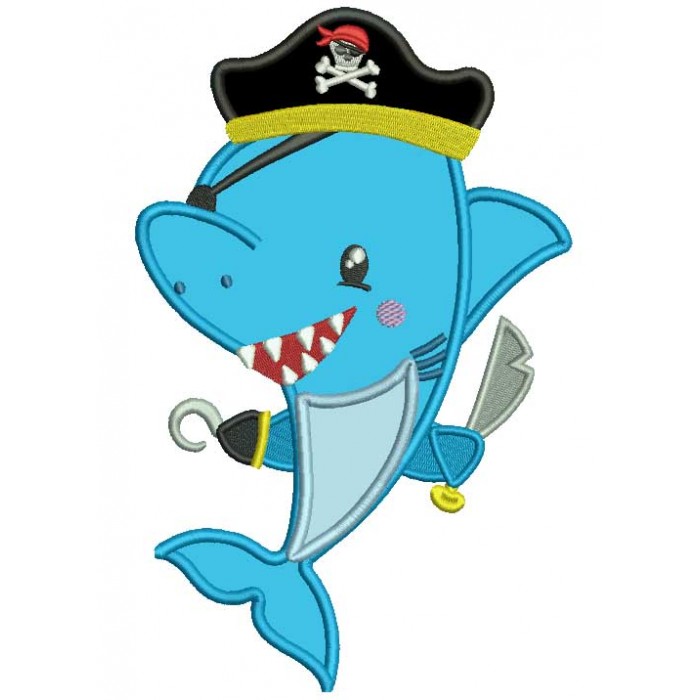 Pirate Shark Applique Machine Embroidery Design Digitized Pattern