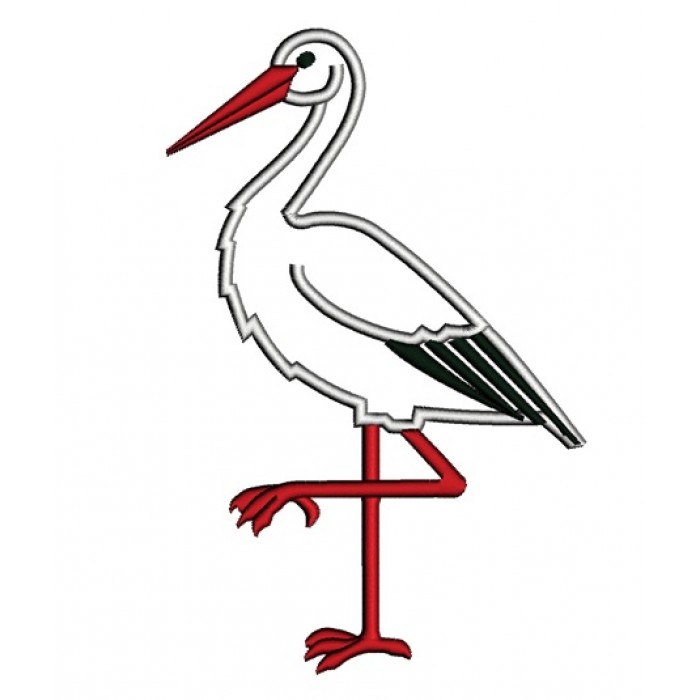 Stork Bird Applique Machine Embroidery Digitized Design Pattern