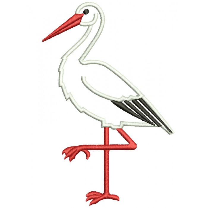 Stork Bird Applique Machine Embroidery Digitized Design Pattern